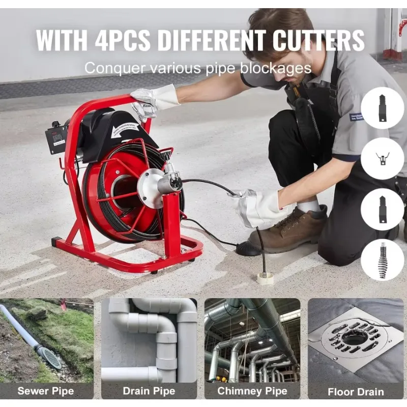 Factory Wholesale Sewer Dredging Cleaner Machine Drain Auger Pipe Cleaner With Automatic Feeder