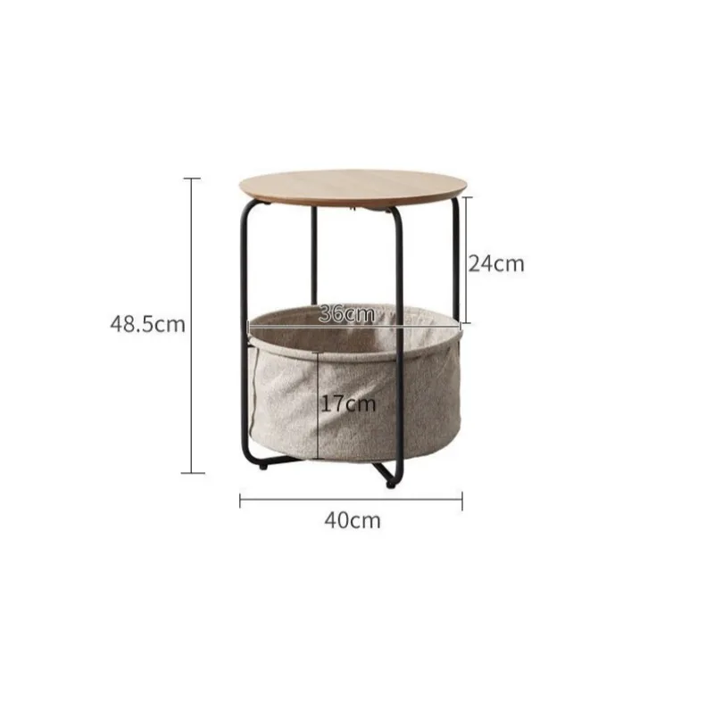 Modern Yellow Metal Side Table with Fabric Storage Basket Round Accent Table Multifunctional End Table for Living Room Bedroom