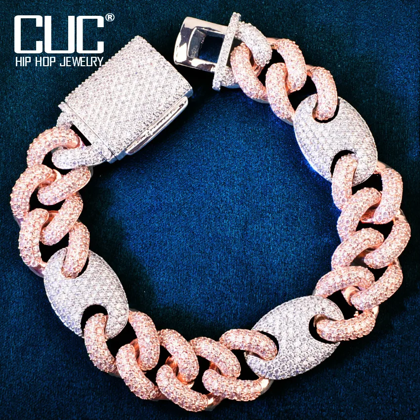 18MM Mixed Color Men's Cuban Chain Bracelet Solid Back Full Zircon Hip Hop Miami Link Fashion Rock Jewelry