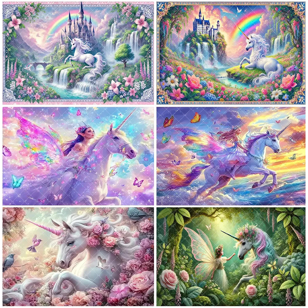 

Dream Unicorn And Fairy Theme Birthday Party Decoration Colorful Cartoon Background Baby Shower Supplies Photography Girl Gifts