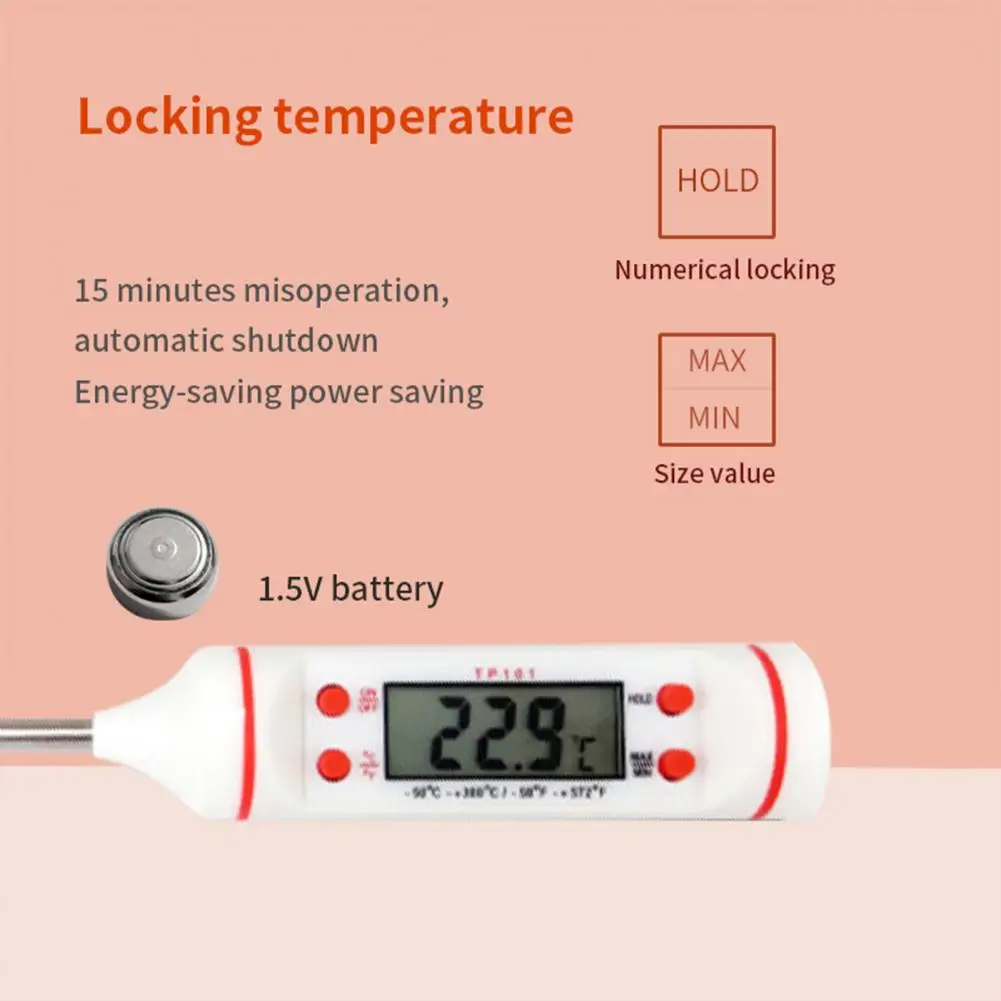 Temperature Sensor Oil Thermometer Sensitive Precise LCD Display Stainless Steel Probe Meat Temperature Meter for Home