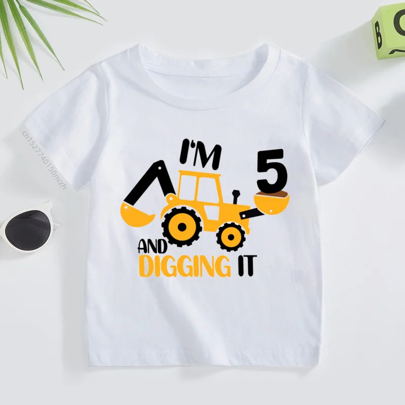 Construction Birthday Shirt 5 Year Old 2nd Boys Fixed printing T Shirt Kids TShirts For Children Party Summer Baby Short Sleeve