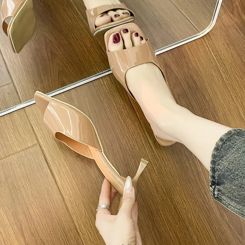 Damen High Heel Sandalen Sommer Neue Mode Eckige Spitze Offene Zehen Elegante Lässige Bequeme Schwarze High Heel Sandalen – Detail 23