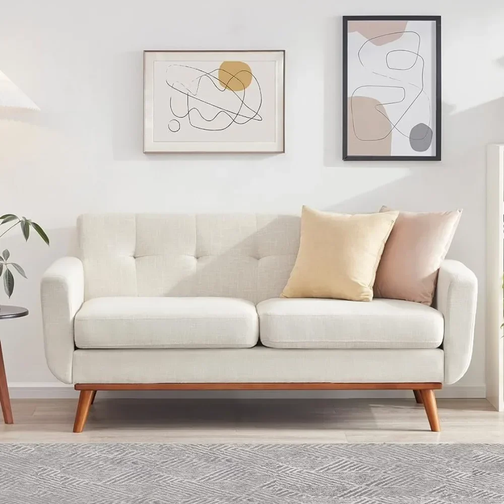 

zz Mid Century Modern Decor Love Seat Couches for Living Room Furnitures Button Tufted Upholstered Furniture Beige Couch Sofas