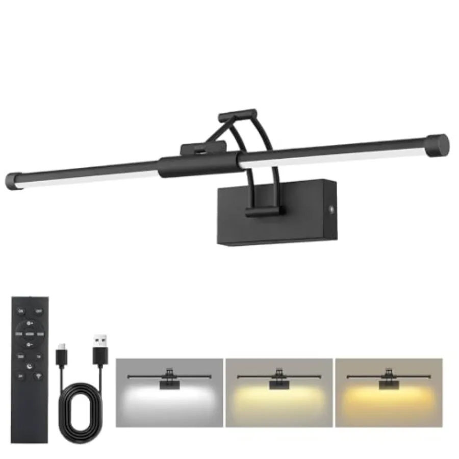 

24-дюймовые настенные светильники для картин, беспроводные, перезаряжаемые, 8000 мАч, с пультом ДУ, светодиодные, 3000K/4000K/6000K, с регулировкой яркости