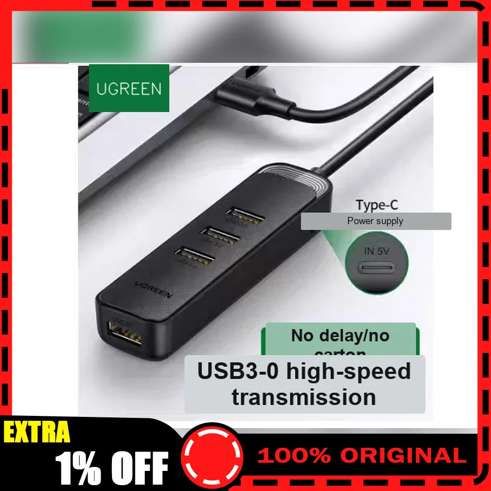 UGREEN 90890 4 Port USB 3.0 Hub with USB C Power Port High Speed Splitter