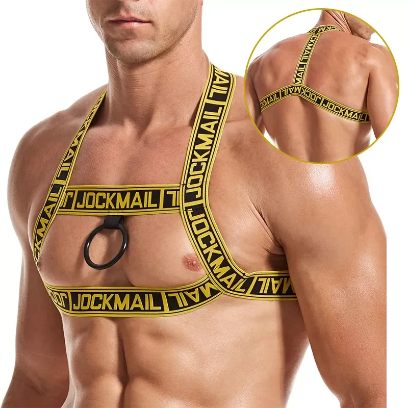 Reggiseno maschile Bodysuite Gay Clubwear Band Harness uomo Sexy spallacci petto Bondage Muscle Tank Top Halter Belt Club Party