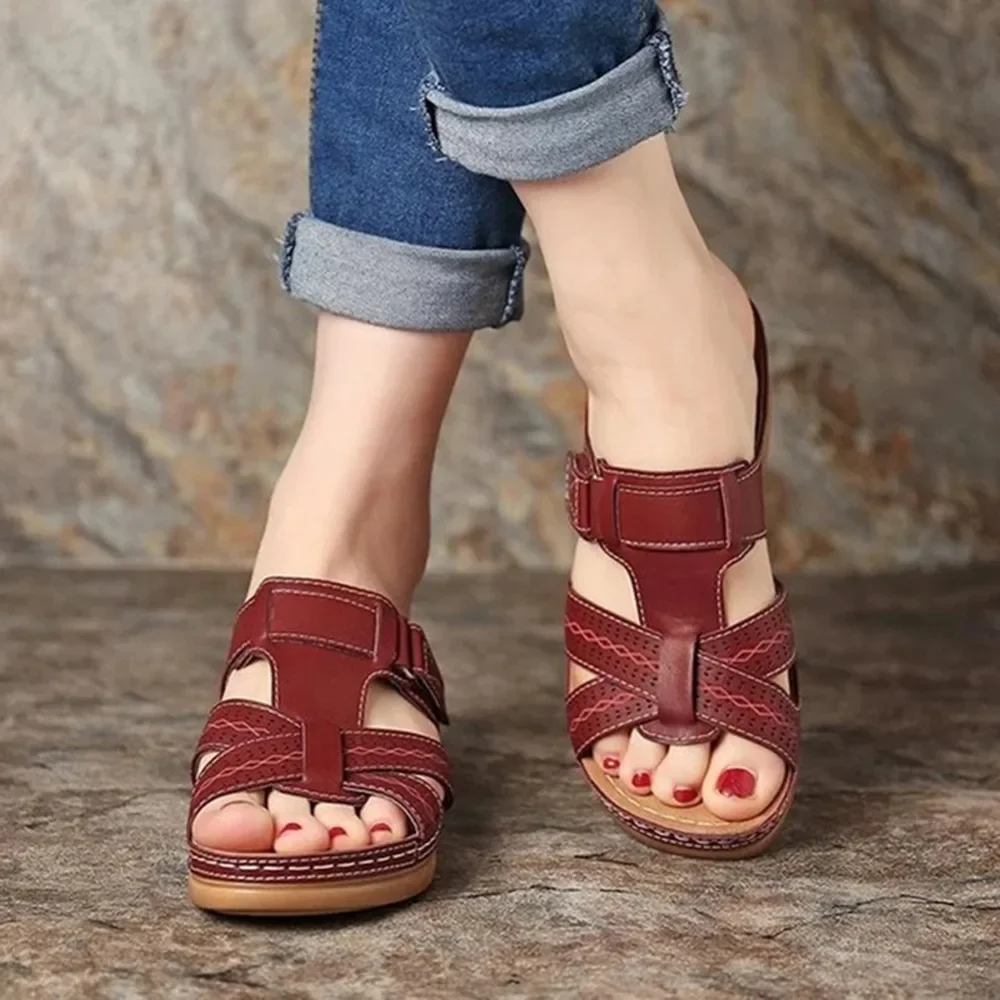 2026 Sommer Damen Keilsandalen Premium Orthopädische Offene Zehen Sandalen Vintage Rutschfeste Leder Freizeitschuhe Damen Plateau Retro Schuhe – Detail 17