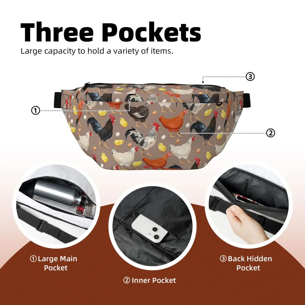 Chicken Pattern Crossbody Waist Bag - usage example