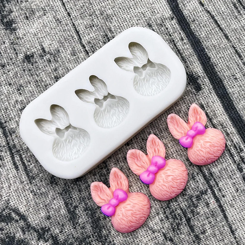 Mini Easter Bow Bunny Silicone Mold Fondant Cake Decorating Tools Sugarcraft Mold Cookie Cupcake Chocolate Baking Mold