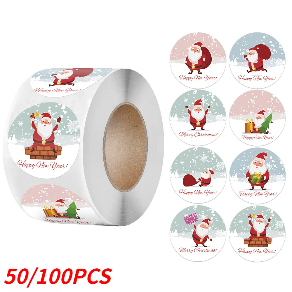 50/100Pcs Self-adhesive Merry Christmas Stickers Christmas Theme Seal Labels Stickers For DIY Gift Sealing Holiday Package Decor