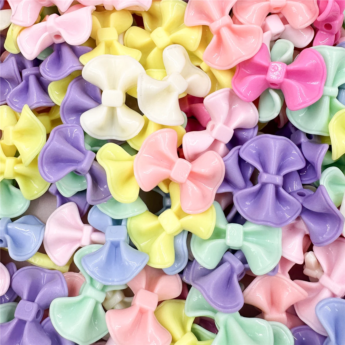 10Pcs 23.2*31mm Cream Acrylic Candy Color Big Bow Beads  Perforated Pendant Jewelry Making Accessories