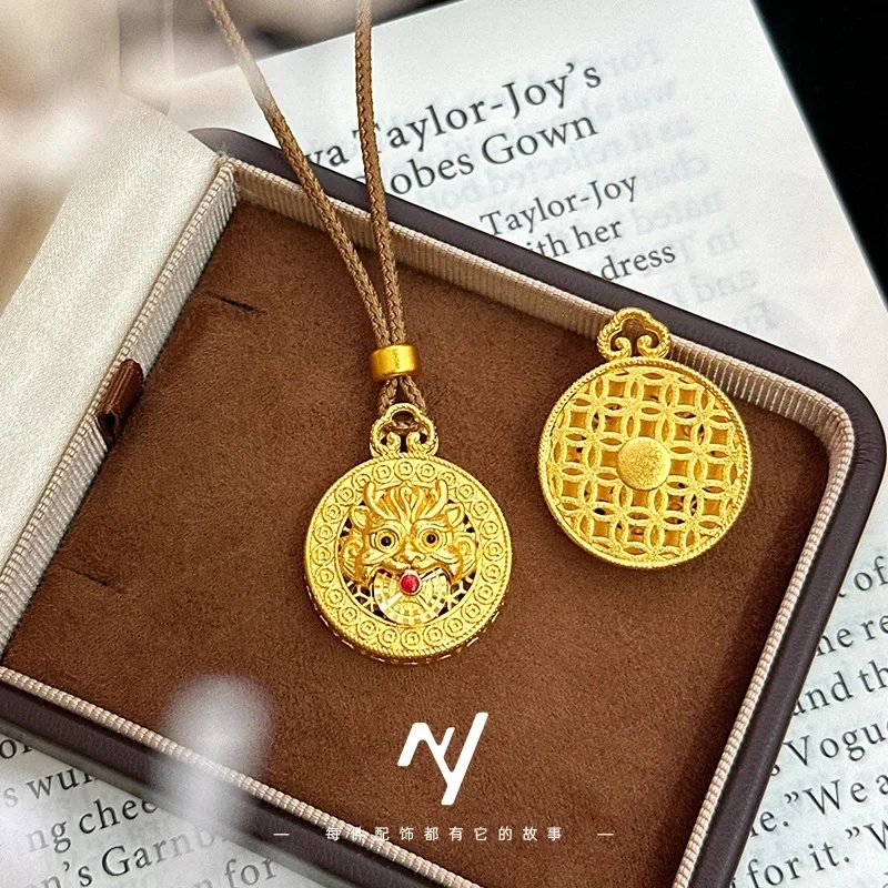 Luxury 24K 9999 Pure Gold real gold   Women's Brave Pendant Lucky Compasses Pendant Necklace