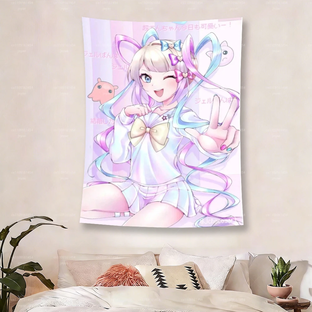 KAngel (Needy Streamer Overload) Anime Tapestry, Pastel Pink Kawaii Wall Hanging, HD Print Polyester Decor for Bedroom Living