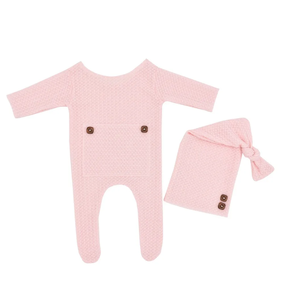 2Pcs Newborn Photography Props Crochet Outfit Baby Romper Hat Set Infants Photo Cap Jumpsuit Bodysuit Clothin