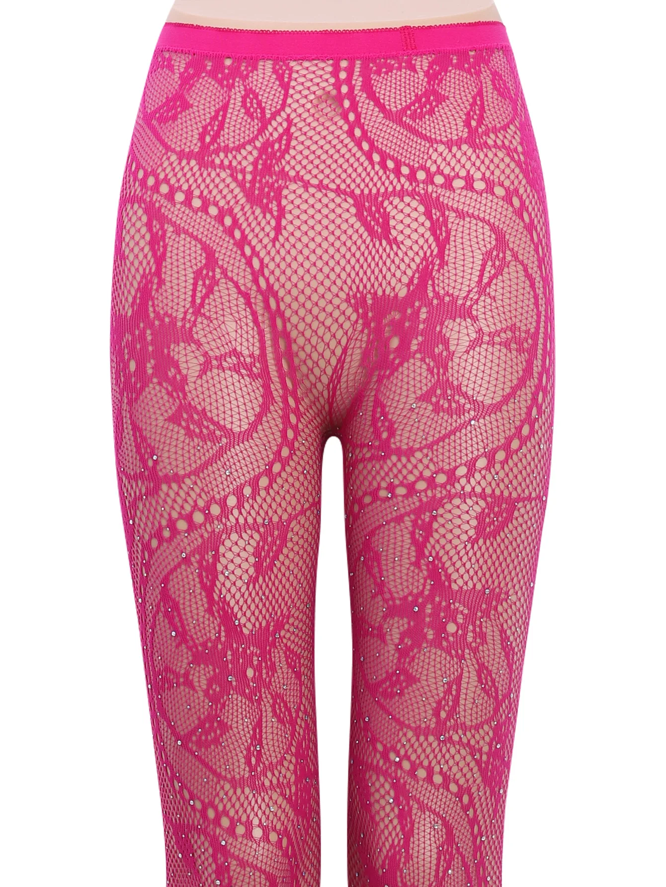 Damen-Strumpfhose mit hoher Taille, glitzerndem Strass-Fischnetz, fußlose Strumpfhose, Leggings, farbiges Retro-Stil-Muster für 45–85 kg Gewicht – Detail 28