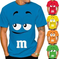 M & M 초콜릿 콩 3D 프린트 티셔츠, 재미있는 반팔 셔츠, 캐주얼 패션, 100-6XL, 여름 노벨티