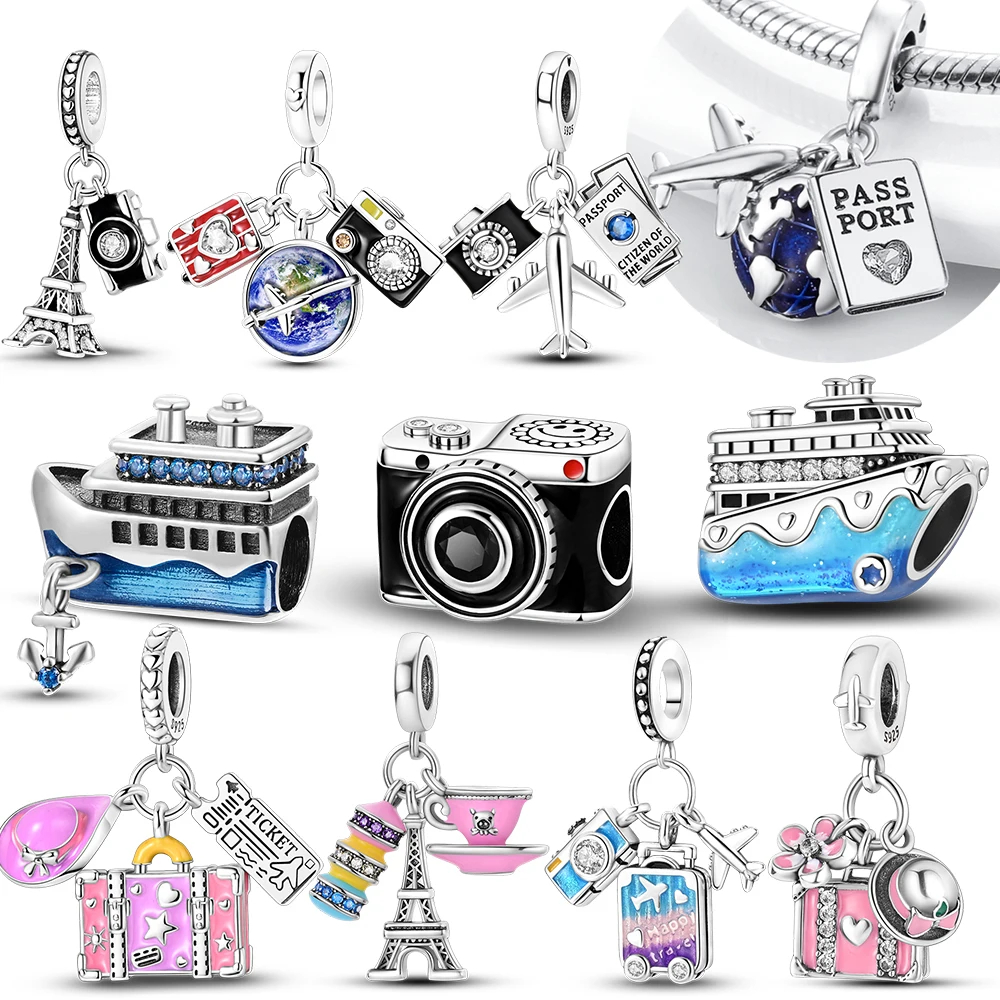 New In  925 Sterling Silver Charm Airplane Camera Suitcase Love Travel Life DIY Beads Fit Original Charms Bracelet Jewelry DIY