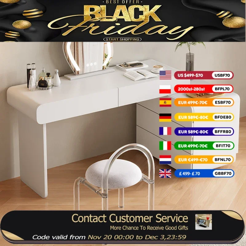 

White Storage Wood Vanity Table Nordic Aesthetic Space Saving Dresser Makeup Drawers Luxury Schmink Tisch Bedroom Furniture