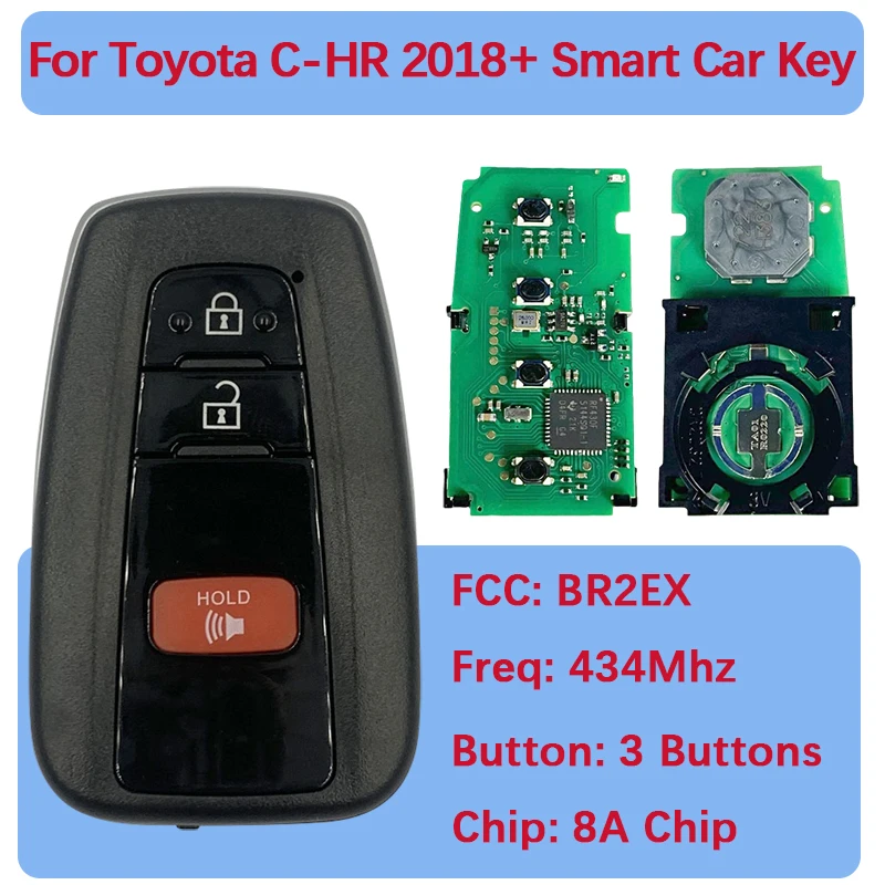 CN007138 ما بعد البيع 3 أزرار مفتاح ذكي فوب 8A رقاقة 433 ميجا هرتز FCC BR2EX 61E470-0010 بدون مفتاح التحكم عن بعد لتويوتا C-HR 2018 #1