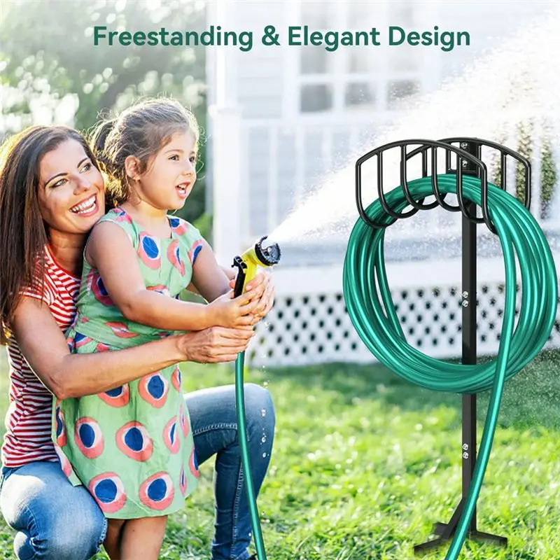 A67P-Detachable Hose Holder Stand Heavy Duty Metal Hose Hanger Garden Hose Holder Storage Hose Rack