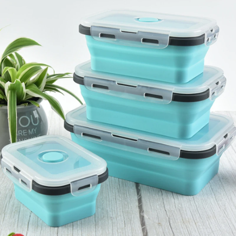 Quadratische Silikon-Konservierungsbox, Kühlschrank, tragbares Mittagessen im Freien, tragbare Box, erweiterbare und faltbare Silikon-Lunchbox