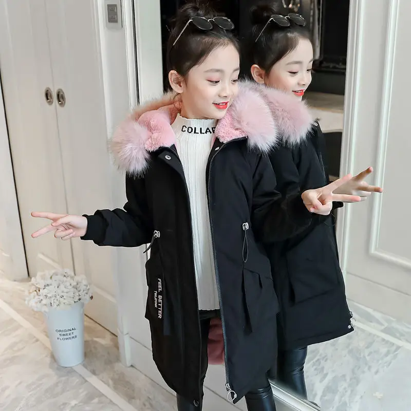 Girls Down Coat Jacket Cotton Outwear Overcoat 2022 Fur Warm Thicken Plus Velvet Winter Breathable Children\'s Clothing