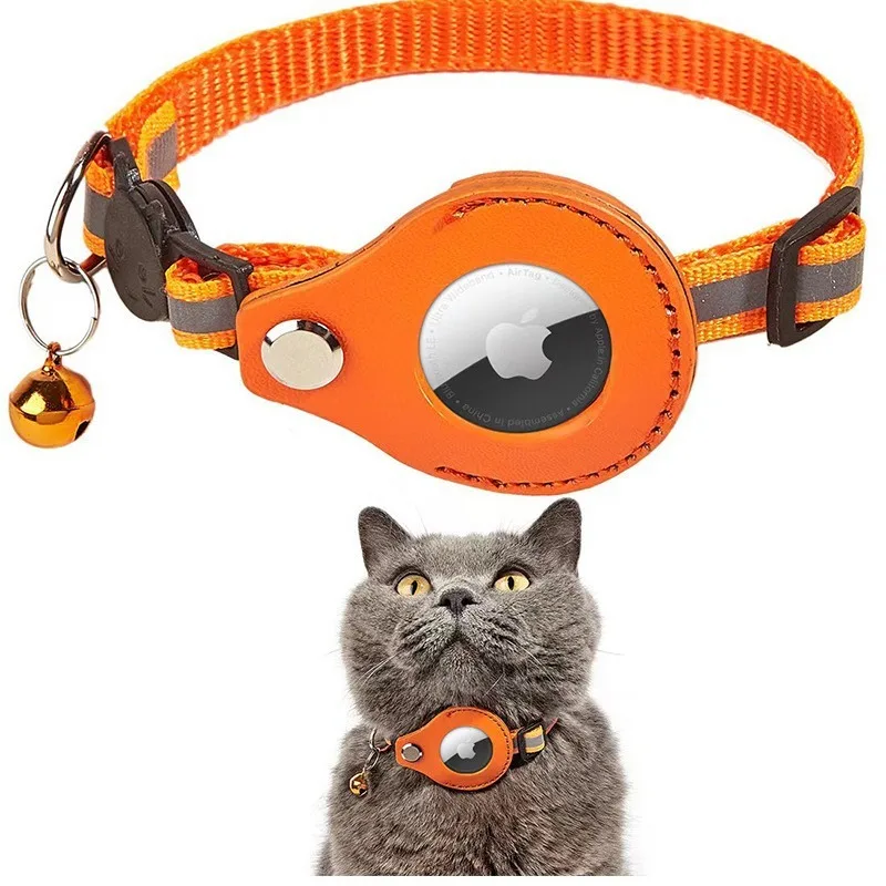 Anti-Lost Cat Collar for Airtag GPS Tracker Protective Case With Bell Reflective Cats Necklace Kitten Accesories Pet Products