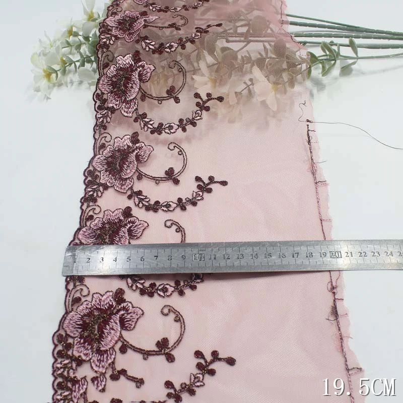 32Yards Floral Embroidered Lace Trim Pink Mesh Bra Lingerie Underwear Evening Dress Decor Sewing Trimmings