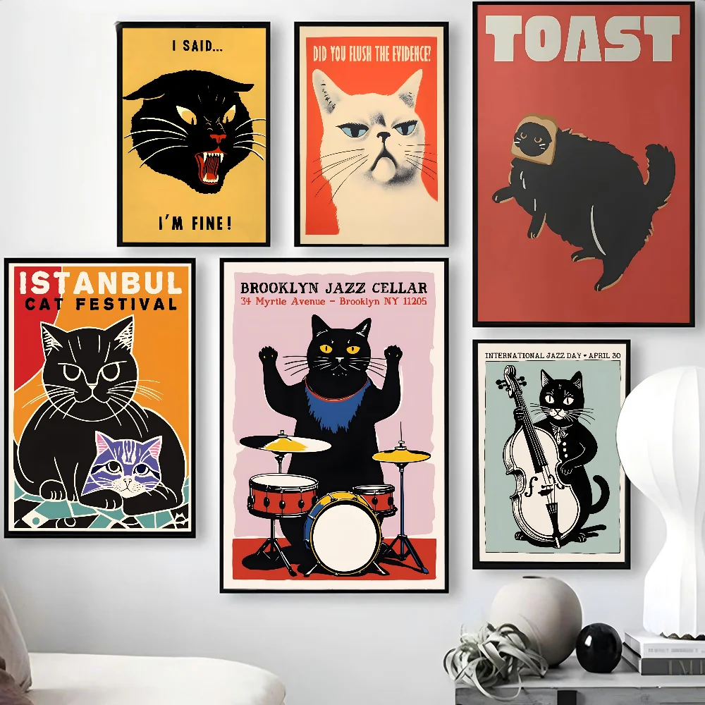 

2D/Flat Frameless Modern Pop Black Cat Wall Art Poster, Canvas Painting Prints for Home Living Room Bedroom Bar Cafe Decortive