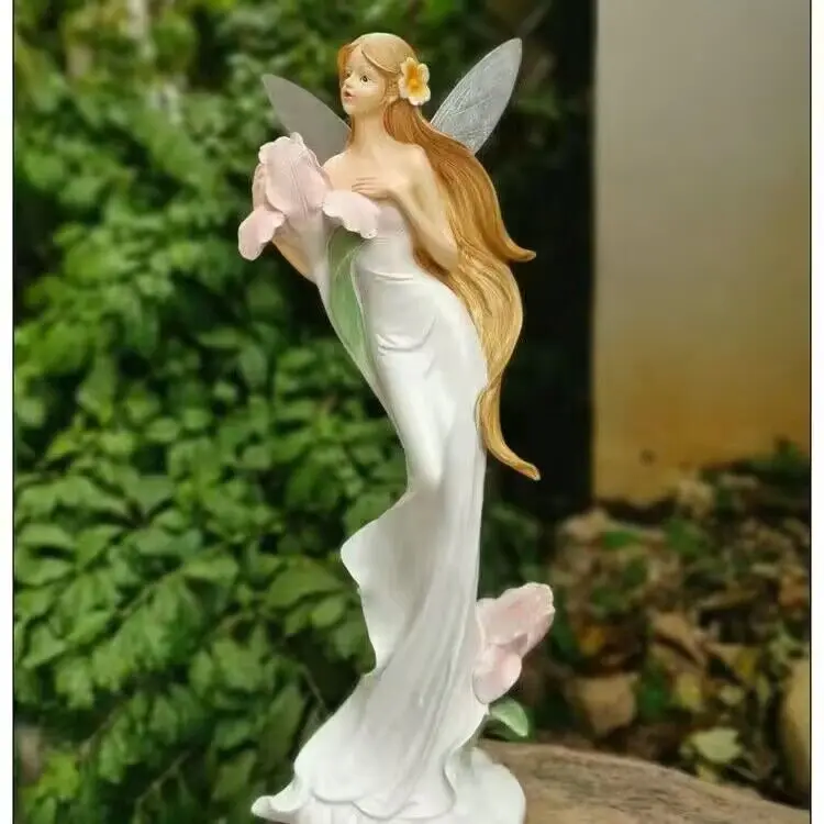 European Flower Fairy Resin Statue Adornments Courtyard Villa Fairy Garden Figure Furnishing Crafts Outdoor Sculpture Decoration