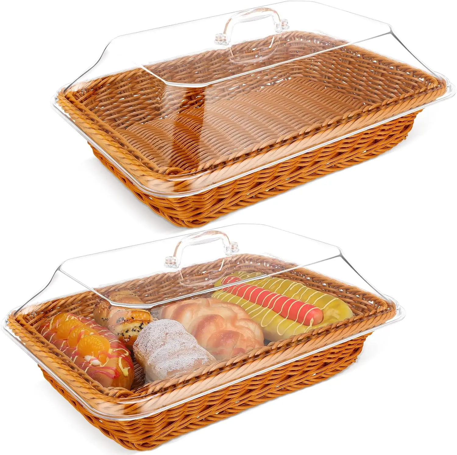 

2-Pack Thanksgiving Wicker Bread Basket with Acrylic Lid, Rectangular Fruit Basket for Kitchen Display (13.78x9.84'')
