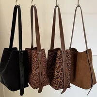 1 Uds. Bolso tipo cubo con estampado de leopardo Retro de gamuza de estilo coreano, bolso cruzado versátil de un solo hombro, bolso de mano para mujer