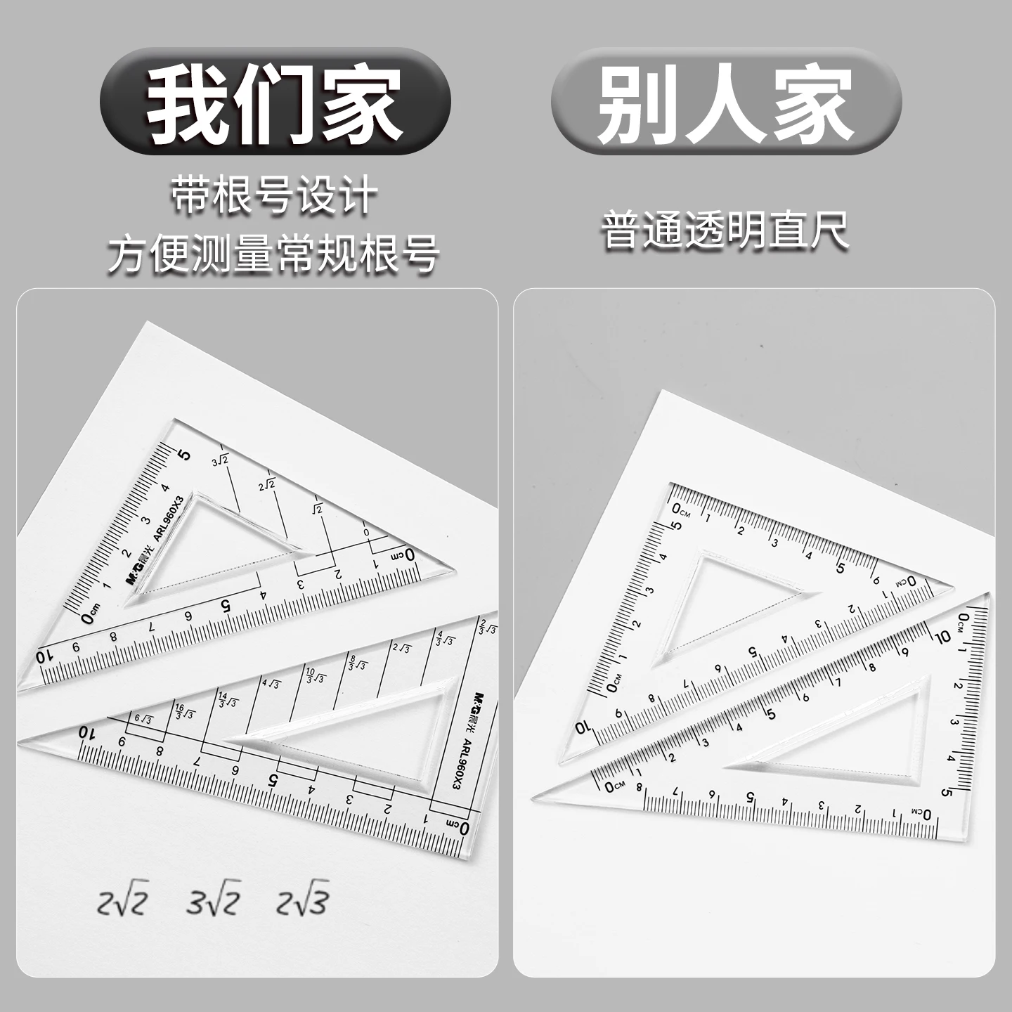 مجموعة مسطرة عالية الشفافية مكونة من 4 قطع من M&G مع منقلة مسطرة شبكية مثلثة مستقيمة - أدوات قياس ورسم متموجة 15 سم