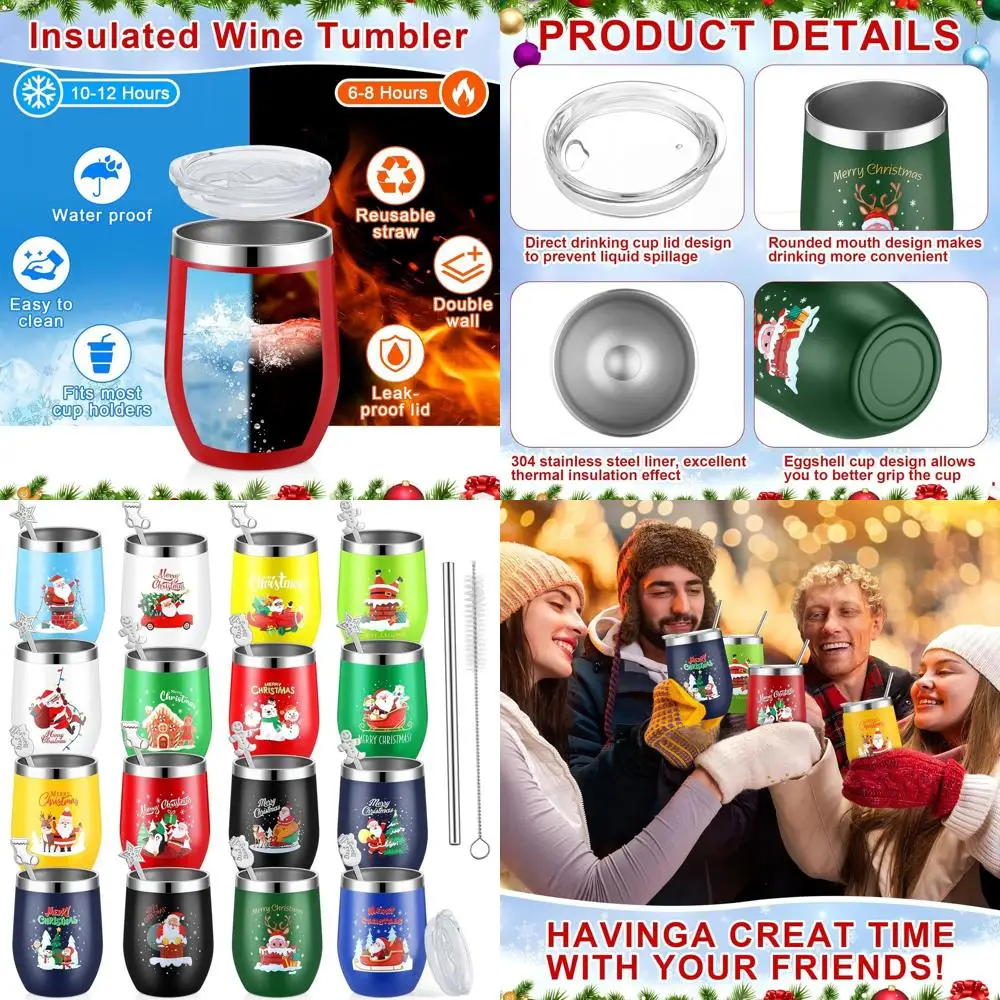 

12oz Colorful Christmas Stainless Steel Tumbler with Straw and Brush, Fun Holiday Cup Gift for Coworkers and Friends