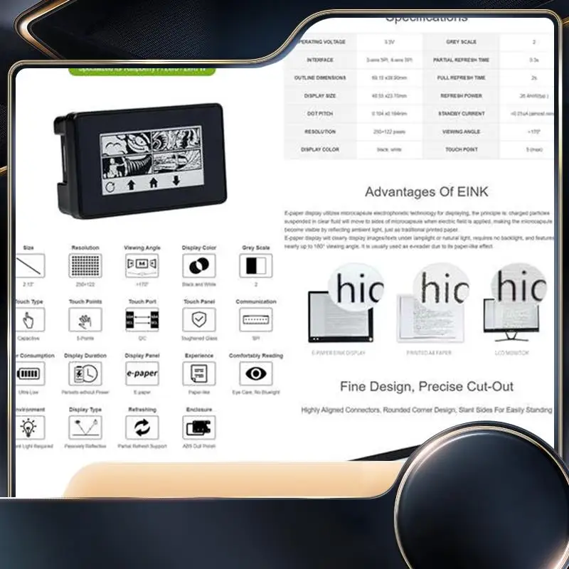 

1Set Replacement Parts For Raspberry Pi Zero 2.13 Inch Multifunctional Portable Touch Ink Screen 250X122 Resolution With Case-N3