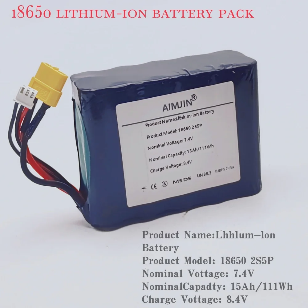 15000 mAh Hochstrom 7,4 V 15 A 18650 Lithium-Akku 2S5P für UAV-Modell, elektrisches Spielzeugauto – Hochleistungsbatterie
