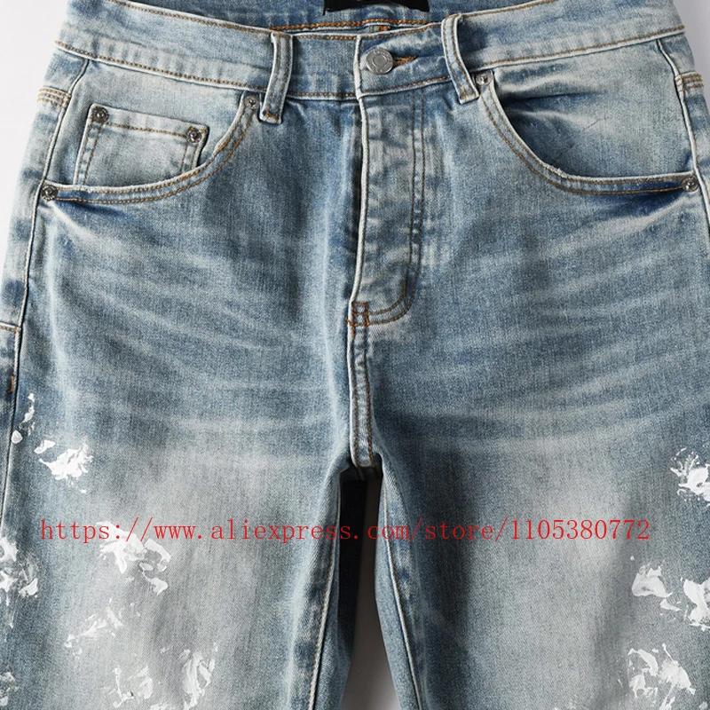 Trendy Street Style Men's Women's Tight Pants Gradient Washed Jeans White Paint Splatter Detail Slim Fit Skinny Jeans
