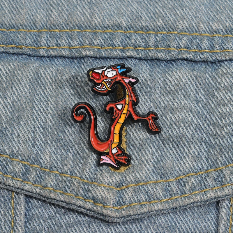 Mushu Dragon Enamel Pin Mulan Brooches for Women Lapel Pins Badges on Backpack Cosplay Accessories Fashion Jewelry Gift Toys