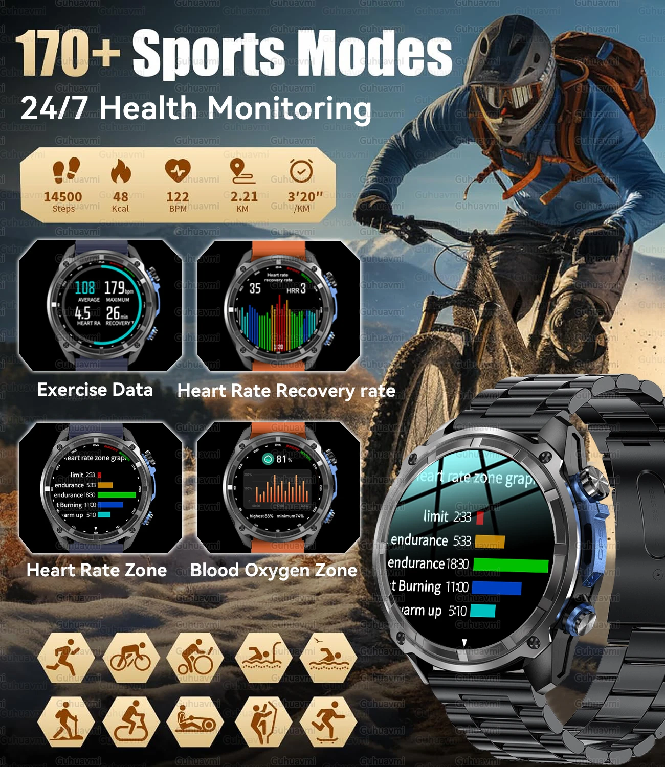 สมาร์ทวอทช์ GPS รุ่นใหม่ ปี 2025 หน่วยความจำ 4GB แสดงผลตลอดเวลา กันน้ำ 5ATM นาฬิกาว่ายน้ำ แบตเตอรี่ 860mAh เข็มทิศ รองรับโหมดกีฬามากกว่า 170 โหมด สำหรับ Huawei Xiaomi