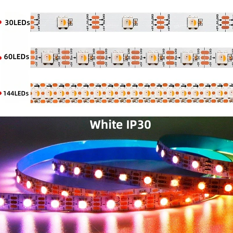 Imagem -02 - Tira de Luz de Pixel Endereçável Individual Pixel Branco m 5m em 5v Sk6812 Rgbw Rgbww Wwa 30 60 144led Ip30 Ip67