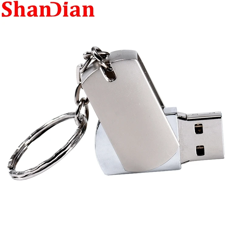 SHANDIAN USB Flash Drives 64GB High Speed Pen Drive Mini Metal with Key Chain Silver Rotatable Memory Stick Business Gift U Disk