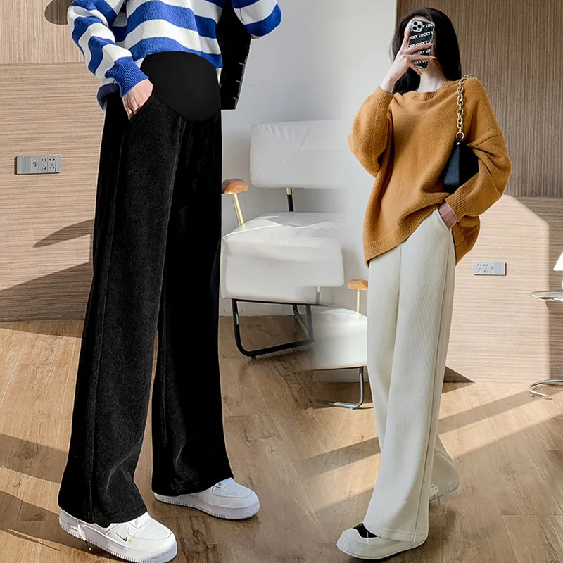 

Maternity Pants Autumn and Winter Straight Leg Pants Adjustable Wide Leg Pants Pregnant Mother High-Waisted Slacks Maternity