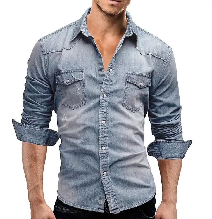 Fashion 2023 Autumn Men Denim Tshirt Mens Long Sleeve Soft Cotton Slim Jeans T-Shirts Male Cowboy Tops Tees