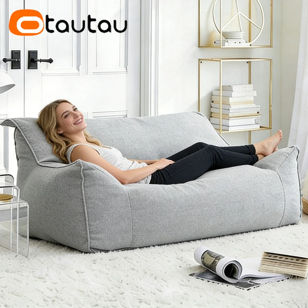 OTAUTAU Bean Bag Cover 2-seat Cotton Linen Couch Armchair Sofa Pouf Beanbag Cover SF159【No Filler!Need Buy Filler Yourself!】