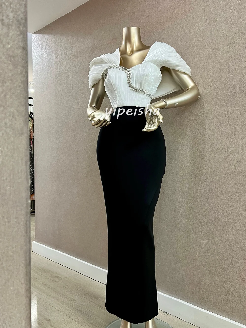 Customized Matching Sparkle Jersey Beading Rhinestone Sheath V-neck Long Dresses Bespoke Occasion Dresses Chinese Style Sexy