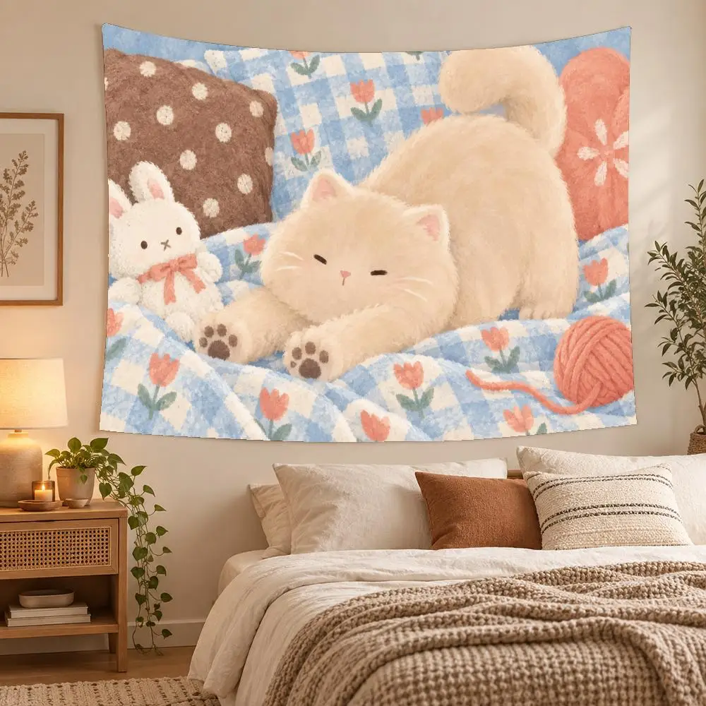 Cute Pet Healing System Ins Style Tapestry Durable Soft Horizontal Wall Hanging Decor For Bedroom Patio Garden Parties