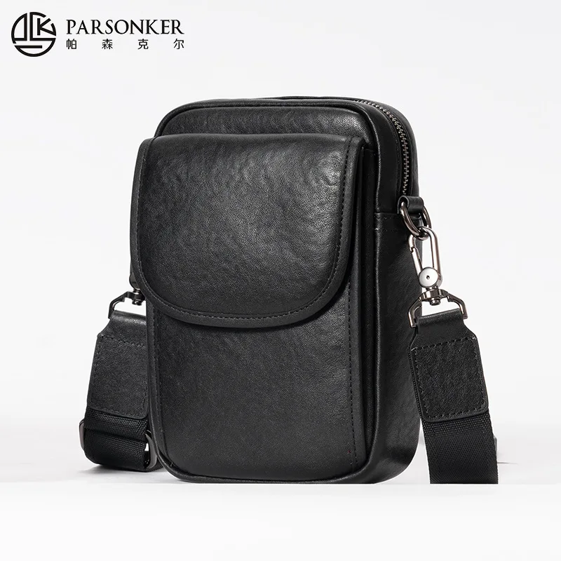 Men's genuine leather single-shoulder small bag, square shape, lightweight, travel bag, high-end cross-body backpack