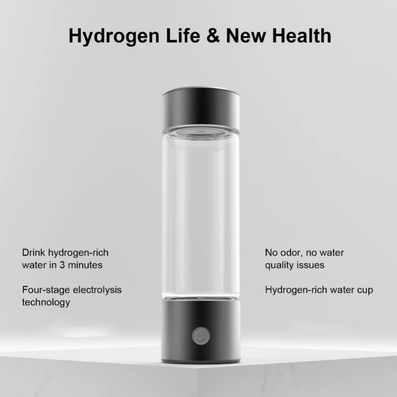 Portable Hydrogen Water Bottle 460ML SPE PEM Technology For Boosting Metabolism And Immunity USB Rechargeable Black