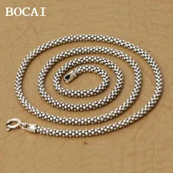 BOCAI New  S925 Silver Italian Chain Fashion Man and Woman Necklace Retro All-match 3MM Corn Sweater Chain